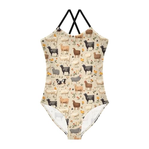 ALAZA Cow Sheep Chicken Girls Swimsuit Bathing Suit Beach Swimwear One Piece 3T