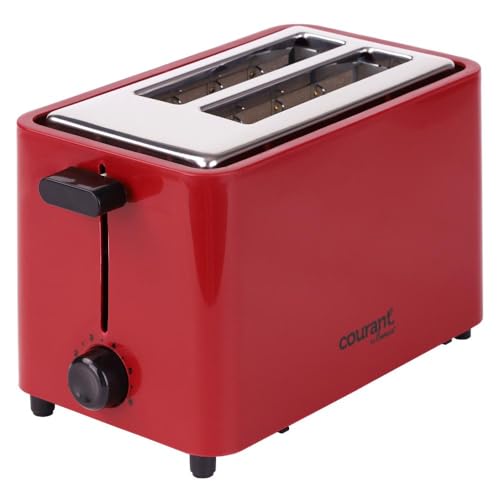 Tostadora Courant COUCTP2152R de 2 rebanadas con toque frío, ranuras extra anchas para pan, bagels y waffles, 6 niveles ajustables, bandeja para migas y función cancelar, diseño compacto – Rojo miniatura 6