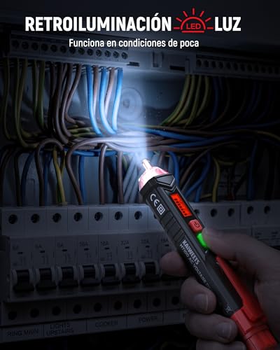 Miniatura 8 de Kaiweets Detector De Voltaje Sin Contacto, Ncv Detector De Tensión Para Identificar Fase Y Neutro, Buscapolos Con Doble Rango 12v-1000v 48v-1000v, Localizar Punto De Rotura, Linterna