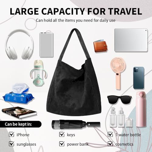 Image of Suede Bags for Women, 2025 New Suede Tote Bag for Women, Retro Slouchy Office Shoulder Top-handle Tote Handbags
