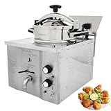 BEILOCKERY 16L Commercial High Pressure Fried Chicken Macheine, Electric Deep Kitchen Frying Machine with Basket, 110V Temperature Controlled Stainless Steel Pressure Fryer 2400W