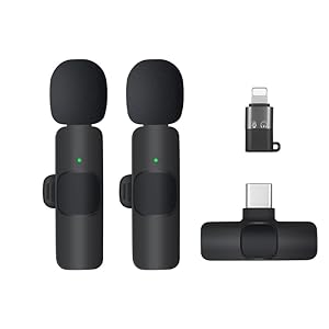 2 Wireless Lavalier Mini Microphones, Plug-Play Wireless Microphones – Video Recording, Live Stream, YouTube, Interview, TikTok, Vlog – for iPhone, iPad, Android, iOS/USB-C, Black