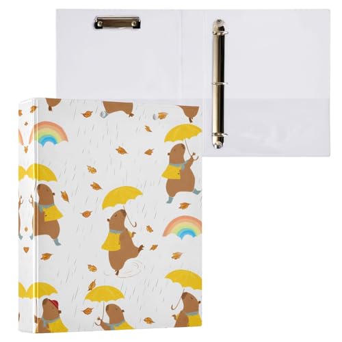 リングファイル ルーズリーフ バインダー a4 カピバラ かわいい Dリング 3穴 200枚収納 クリップ&収納ポケット付き 書類整理 事務用品