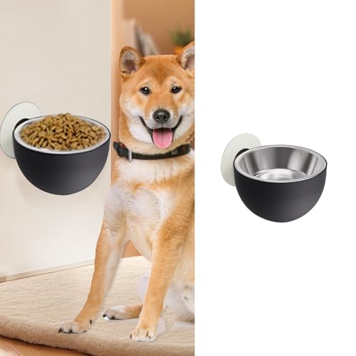 MANON ROSA Hanging Pet Feeding Bowl - Wall-Mounted Angle Adjustable Stainless Steel Food Bowl for Dogs and Cats Anti-Slip Spill-Proof Neck Protection (Black)
