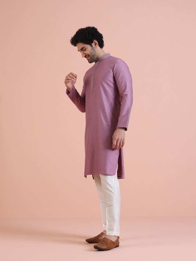 Ensemble Kurta jacquard haut de gamme mauve KISAH vêtement tissé luxe 44