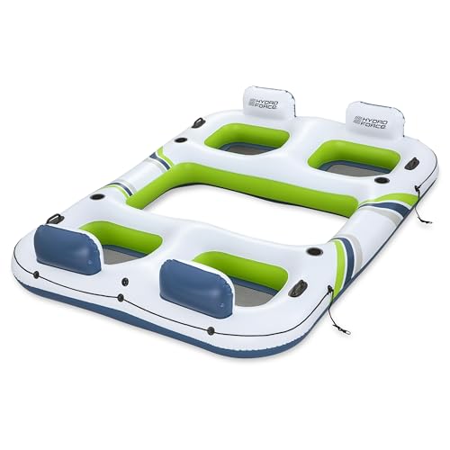 Bestway Badeinsel Frische Brise 302 x 219 cm 4 Personen Inflata-Shield Material Color Shield Beschichtung 4 Rückenlehnen Netzboden 4 Getränkehalter Haltegriffe Schnellverschlussventile
