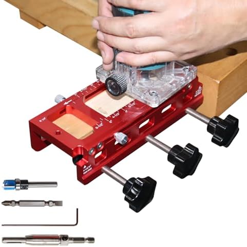JOJOCY 1229 Hinge Jig Plus, Dual Clamping Door Hinges Mortiser Kit with Strike & Latch Templates, Self-Aligning Hinge Jig for 2.5” to 5.5” Hinges