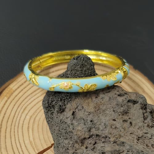 Cloisonne Bracelet For Women, Chunky Bangle Trendy Cute Flower Enamel Bangles Multi Tone Engraved Cuff Gold Plated Bracelets Stackable Wife Jewelry Friendship Gift4