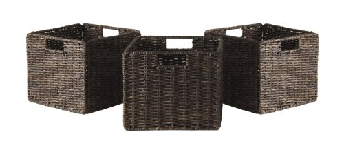Winsome Granville Foldable 3-Pc Small Corn Husk Baskets, Chocolate