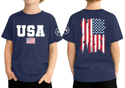 Kids 4th of July T-Shirt Boys Girls American Flag Graphic Shirts Patriotic USA Short Sleeve Tee Tops 5-14y(DarkBlue,130)
