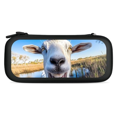 A Goat Smiles at The Camera Compatible with Switch Carrying Case Hard Travel Game Bag Pouch with 15 Games Accessories Black-style