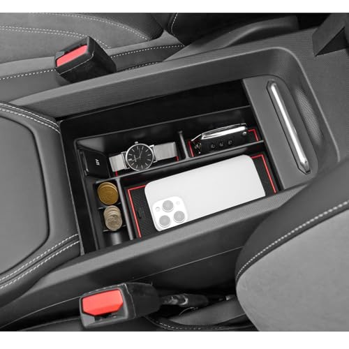 Image of LUWU 2024 Mustang Mach E Center Console Organizer for 2021-2024 Ford Mustang Mach E Select /Premium /GT Accessories Armrest Console Storage Box Glove Organizer Tray ABS Material (Red)
