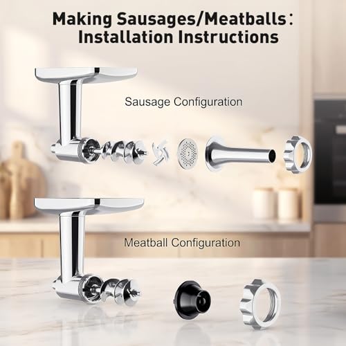 Stainless Steel Meat Grinder for KitchenAid Mixer, Meat Grinder with Meatball Maker, Sausage Stuffer, Dishwasher Safe, Compatible with All KitchenAid Stand Mixers by Cofun - Image 5