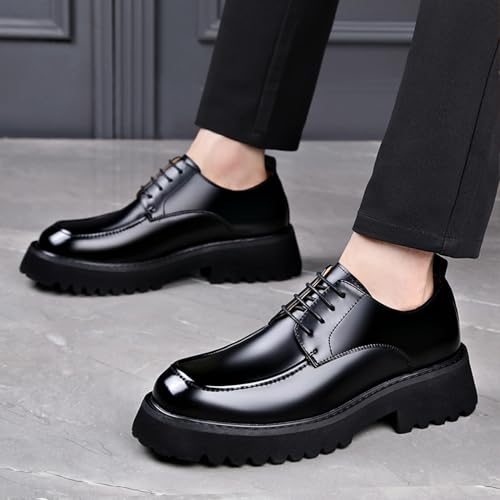 Men's Genuine Leather Lace Up Chunky Platform Oxfords Comfortable Wide Round Toe Chunky Heel Lug Sole Non-Slip Dress Shoes for Casual Work Office Business4