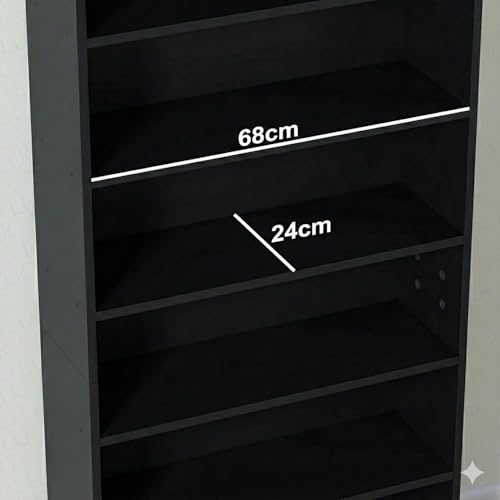 Image of Lukzer Engineered Wood 6 Tier Bookcase Open Book Shelf Storage Cabinet (MR-007 / Black / 134 x 24 x 71cm) DIY(Do It Yourself).