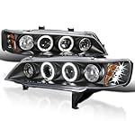 Spec-D Tuning LED + Halo Black Projector Headlights Compatible with 1994-1997 Honda Accord 2-Door Coupe, 1994-1997 Honda Accord 4-Door Sedan Left + Right Pair Headlamps Assembly