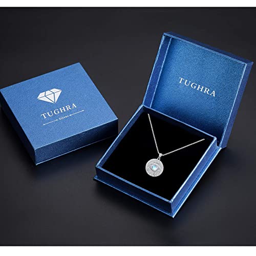 Tughra Evil Eye Necklace S925 Sterling Silver Moonstone Evil Eye Pendant Necklaces Protection Jewelry Amulet Gift For Women Girls Boys Men Birthday Anniversary #TOP6