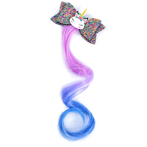 5-Colors Unicorn Hair Clips Hair Accessories For Girls Glitter Hair Bows Braided Curly Wig Hair Extension For Kids Princess Dress Up（5Pcs) #TOP2