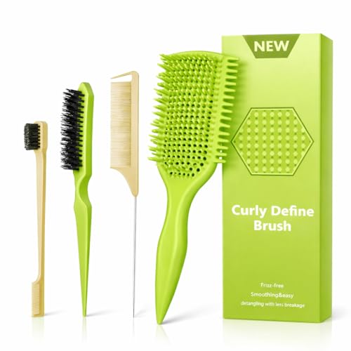 Image of Detangler Brush for Curly Hair, Lightweight Curly Hair Brush with Vented Design for Easy Glide, Effortlessly Detangles Without Pulling or Snagging, Suitable for All Wet and Dry Hair Types (Green)