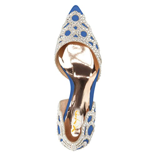 Image of XYD Women's Pumps, Elegant Pointed Toe, D'Orsay Kitten Low Heels, Rhinestone Studs, Slip-On Satin Shoes for Wedding