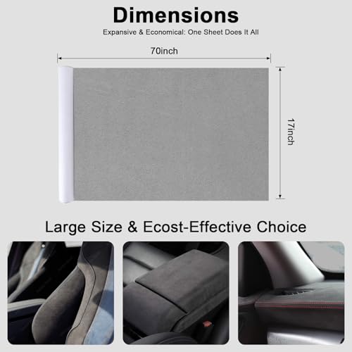 Image of Premium Grey Suede Fabric Wrap - 17x70 inch Suede Wrap for Car Interior - Self-Adhesive Microfiber and Synthetic Leather, Stretchable Interior Film for Car and Home Decor