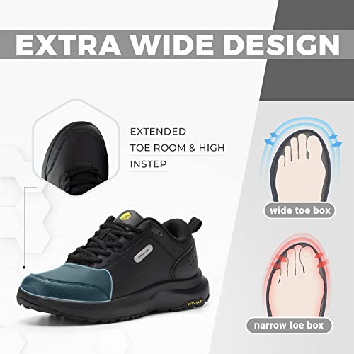 FitVille Men's Extra Wide Hiking Shoes Outdoor Walking Shoes Low-top Waterproof Work Shoes Soft Toe with Arch Support for Heel Pain Relief - Rugged Core2