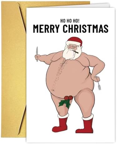 Funny Fat Santa Christmas Card for Him Her, Hilarious Merry Christmas Card&Gift for Family Friend, Humorous Bad Santa Xmas Cards for Women Men
