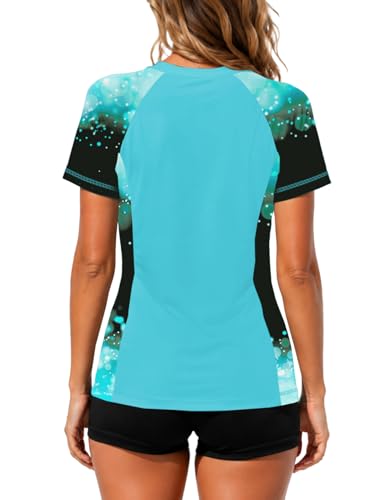 Image of AOBUTE Women Short Sleeve Rash Guard UPF 50+ Tropical Sun Protection Floral Swim Shirts