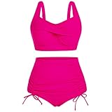 Picture of Hanna Nikole Women's Swimwear High Waisted Bathing Suits for Women Tummy Control 2 Piece Bikini Pink 20W