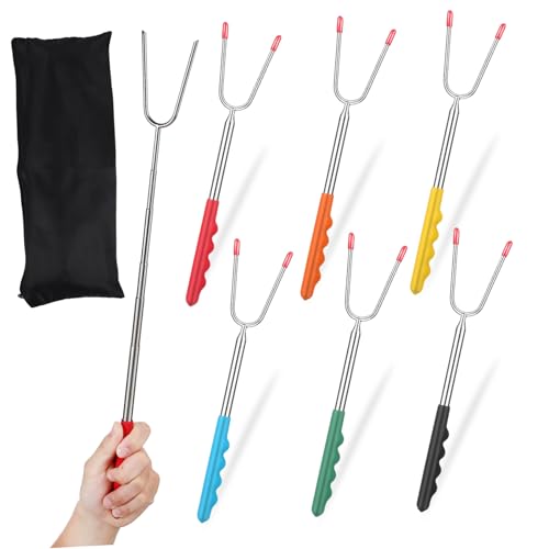 ibasenice 12pcs Telescoping Bbq Fork Stainless Steel Grilling Forks Ergonomic Handle for Camping Picnic and Bbq for Roasting Hot Dogs Marshmallows and Vegetables