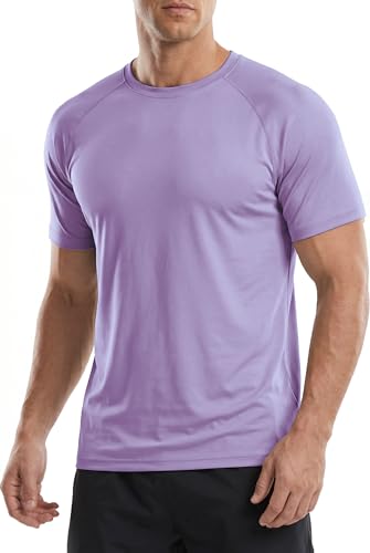 PINSPARK Gym Shirts Men Quick Dry Moisture Wicking UPF 50+ Short Sleeve T-Shirts Lightweight Athletic Running Tee Top Shirts M Purple