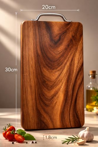Image of Wooden Chopping Board for Kitchen, Acacia Wood Cutting Board, Solid Single Piece Wood, Heavy Duty for Vegetable, Meat & Fruit Cutting, Knife Friendly Natural Wood Kitchen Board (30x20x1.8 cm)