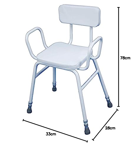 Aidapt Height Adjustable Perching Stool With Padded Seat and Safety Arms and Padded Back For Elderly for Users with Limited Mobility