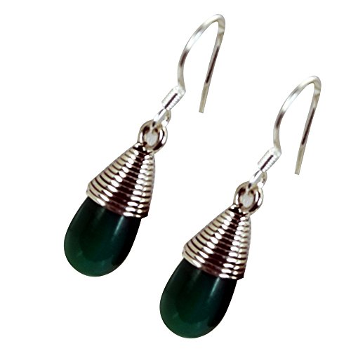 Boucles d'oreilles onyx vert naturel cadeau argent fait main
