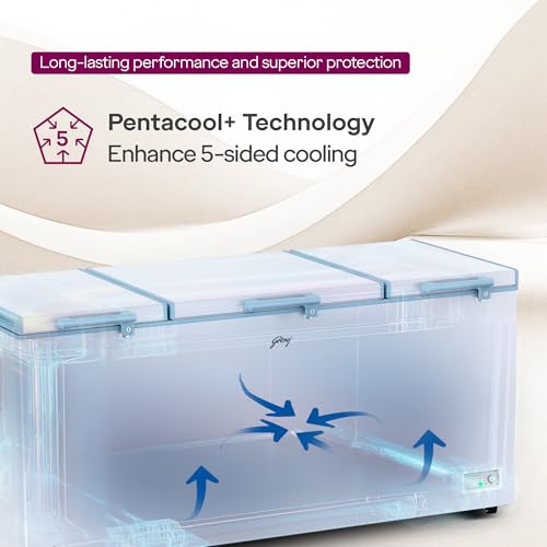 Image of Godrej DH ESNCH 630D 3HCGP RW with 5 Years Comprehensive Warranty, Pentacool+ Cooling, D-Cool technology, Cools even at 50 C, Triple Door Convertible Deep Freezer (594L 4 Star, White)