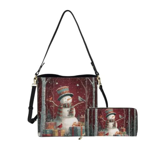 Image of HUGS IDEA Leather Purses and Handbag for Women Bucket Bag with Wrist Wallet 2 Packs