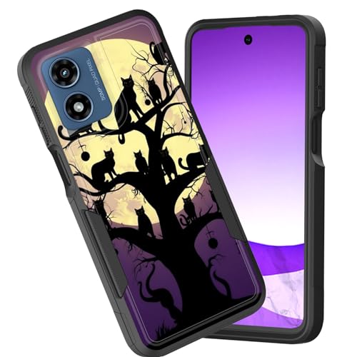 CICPLKSE for Moto G Play 4G 2024 Case,Dual Layer Heavy Duty Hybrid Shockproof Hard PC Soft Silicone TPU Bumper Protective Cover Case for Motorola Moto G Play 4G 2024,Black Cat Moon -  BSQH-Moto G Play 4G 2024-FBA-4