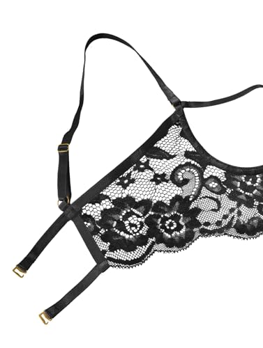 Image of Lilosy Sexy Underwire Floral Lace Sheer Lingerie Set for Women See Through Bra and Panty 2 Piece