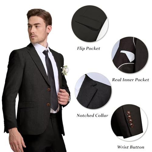 Image of Men's Linen Suit 2 Piece Slim Fit Summer Beach Wedding Prom Party | Breathable,Linen Blazer Suit Set,for Beach Weddings,Groom Wear,Prom and Outdoor Parties,Business Casual,Vacation Daily Wear