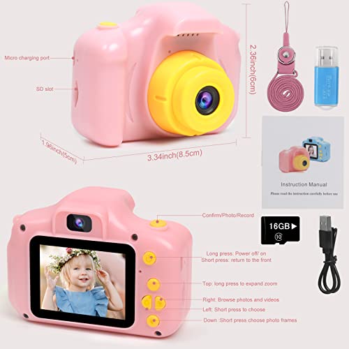 Toys For 4-6 Year Old Girls,Kids Camera Compact For Child Little Hands, Smooth Shape Toddler Selfie Camera,Best Birthday Gifts For 4 5 6 7 8 9 Year Old Girls With 16Gb Memory Card By Rindol #TOP6