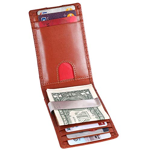Image of Brooklyn Bridge Genuine Leather Money Clip Wallet for Men Matt VT Brown - Premium Slim RFID Protected Wallet with Cash Clip & Multiple Card Slots, Stylish Front Pocket Design, Gift for Men