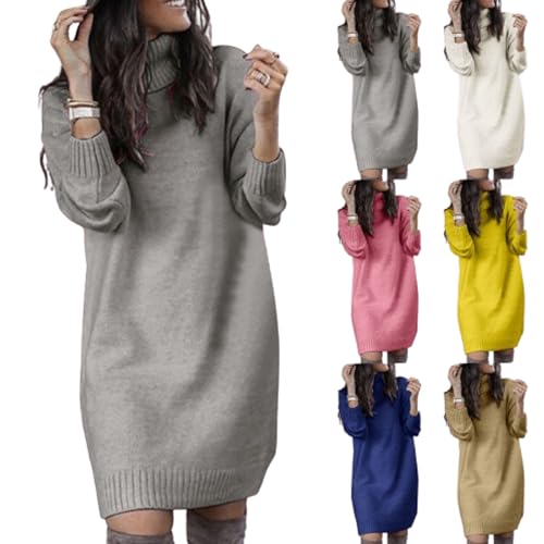 Generisch winterkleid Damen große größe elegant, Leicht Winterkleid Herbstkleid Langer Kleider Tunikakleid Freizeitkleid Langarm Strickkleider...