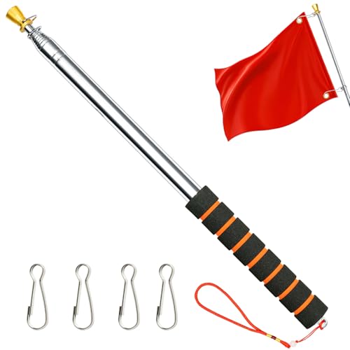 APXEL Mât de Drapeau, 1 Pièces Mât de Drapeau Télescopique, 3m Acier Inoxydable Mâts Drapeaus, Équitation pour Entraînement D'Équitation Portable avec 4 Crochets et Tête d'or