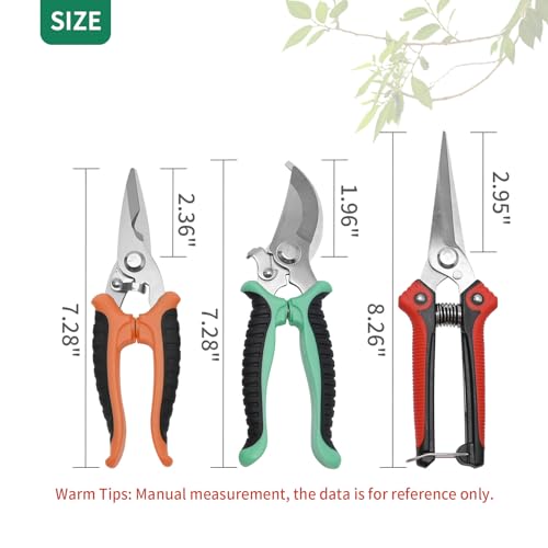 Anxingo 3 Packs Pruning Shears Garden Cutter, Stainless Steel Garden Clippers with Safety Lock, Professional Shock-Absorbent Hand Shears, Bypass Pruning Shears Kit - Image 3