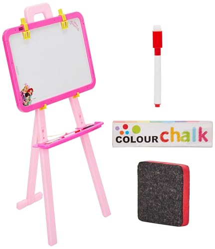Image of Amazon Brand - Jam & Honey Disney Princess 5-in-1 Easel Board for Kids | Black and White Board with Chalk, Marker and Duster I with Stand| Educational Toy for Kids | Age 3+ Years