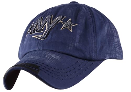 Gorra de béisbol de 4sold, de algodón, con diseño bordado, estilo desgastado vintage, tipo camionero Negro NY blue blue Taille unique