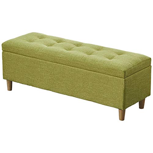Otomana plegable de almacenamiento con tapa con bisagras, taburete versátil para cambiar zapatos, amplio almacenamiento masivo, patas de madera maciza, tela de lino, perfecto para dormitorio y sala de