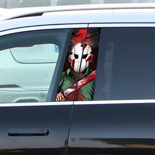 Image of Halloween Cars Body Horror Sticker, Halloween Car Center Pillar Decals,Classic Horror Movie Characters Peeking Decal Michael Scary Child Vinyl Stickers (Mask Man)