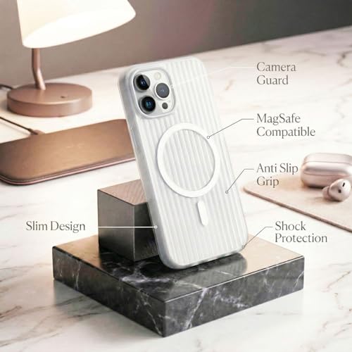Image of amazon basics Streak Magnetic Protective Cover Compatible with iPhone 15 Pro | MagSafe | Camera & Body Protection|Anti Shock,Scratch Resistant|Precise Cutouts Modern Design|Wireless Charging - White