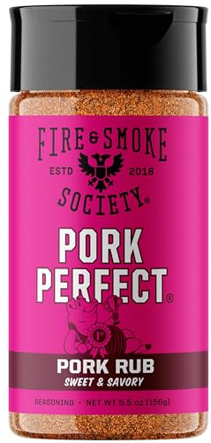 Fire & Smoke Society Pork Perfect Pork Rub | BBQ Seasoning for Smoking and Grilling Meat | Ribs, Dry BBQ Rubs and Spices | Paprika, Mustard, Cayenne Pepper & Salt | M 5.5 oz